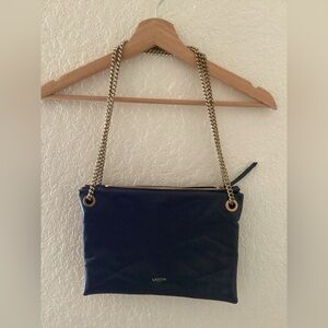 Lanvin Dark Navy Blue Quilted Leather Trio Chain Bag